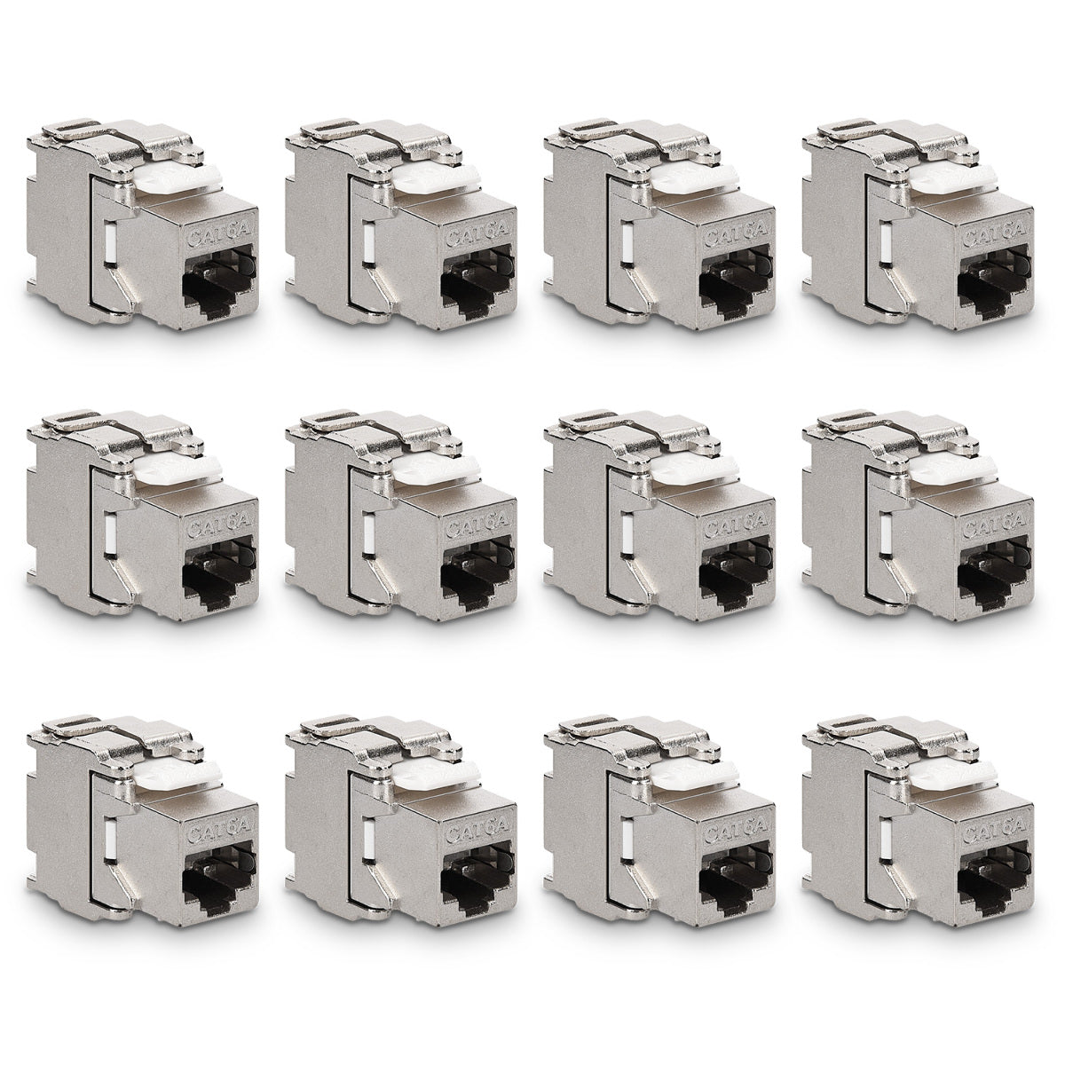 kwmobile 48x Keystone Modul für CAT 6A Kabel - 10 Gbit/s geschirmt Metall Gehäuse Schnappverschluss - werkzeugfreier Anschluss an Modular Patchpanel Silber  [dsg48]