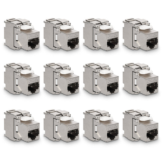 kwmobile 48x Keystone Modul für CAT 6A Kabel - 10 Gbit/s geschirmt Metall Gehäuse Schnappverschluss - werkzeugfreier Anschluss an Modular Patchpanel Silber  [dsg48]