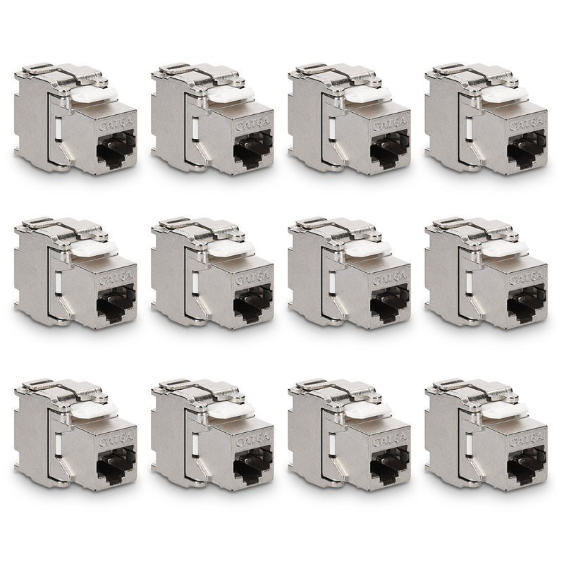 kwmobile 48x Keystone Modul für CAT 6A Kabel - 10 Gbit/s geschirmt Metall Gehäuse Schnappverschluss - werkzeugfreier Anschluss an Modular Patchpanel Silber  [dsg48]