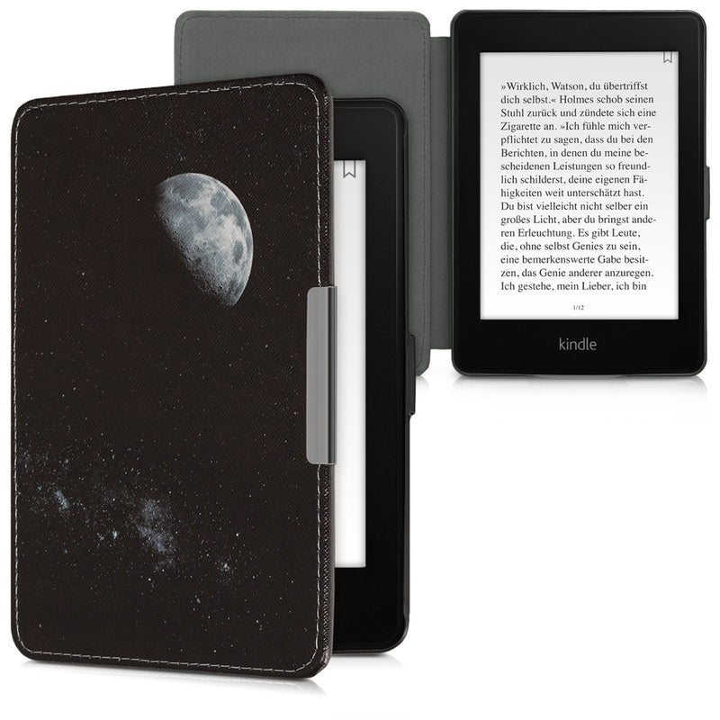 kwmobile Schutzhülle für Amazon Kindle Paperwhite Hülle - eReader Flip Case mit Auto Sleep Funktion - Mond Schwarz