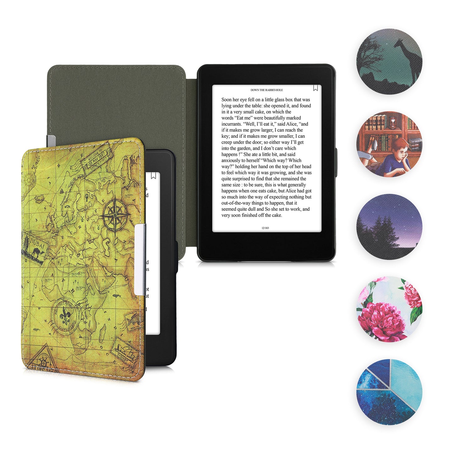 kwmobile Klapphülle kompatibel mit Amazon Kindle Paperwhite Hülle - eReader Case (für Modelle bis 2017) - Mosaik Kacheln Rot Grün Blau Rot  [dsg59]