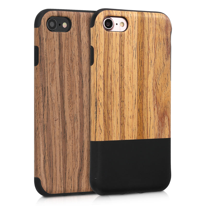 kwmobile Hülle kompatibel mit Apple iPhone SE (2022) / SE (2020) / 8 / 7 Backcover Cover Holz Maserung