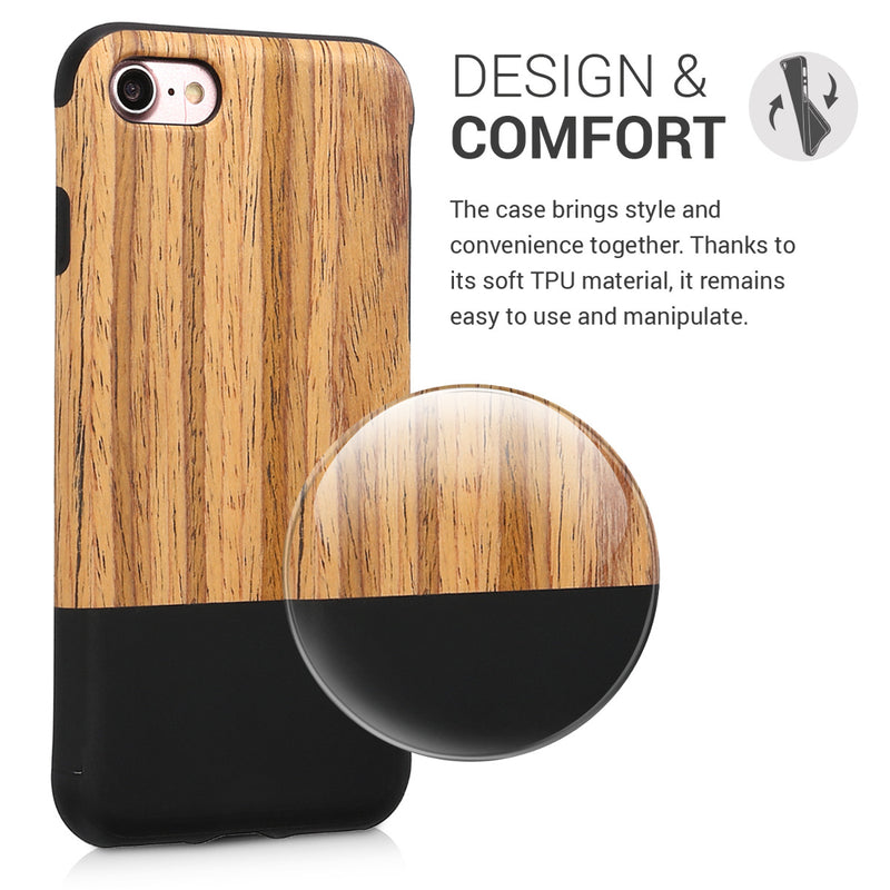 kwmobile Hülle kompatibel mit Apple iPhone SE (2022) / SE (2020) / 8 / 7 Backcover Cover Holz Maserung