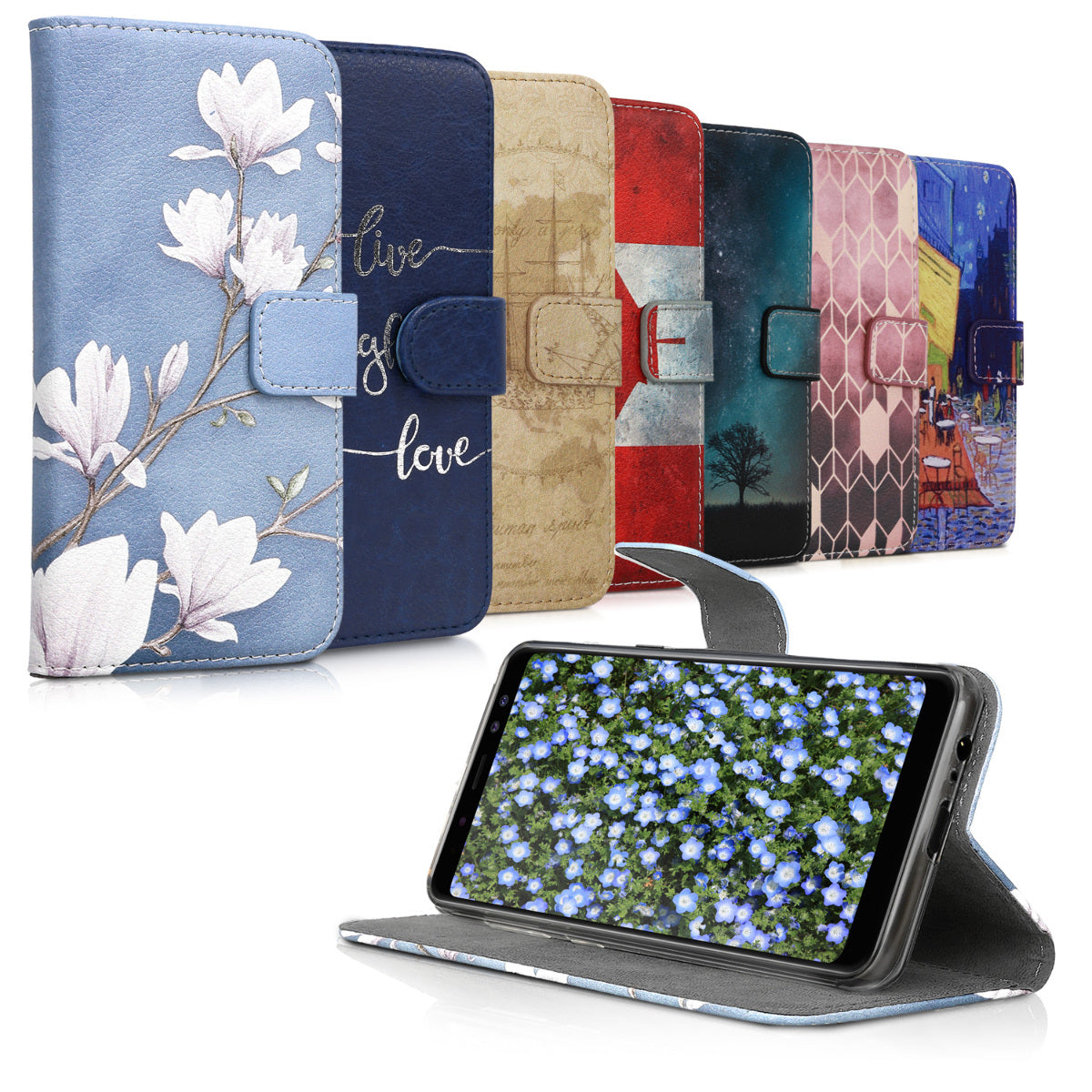 kwmobile Wallet Case kompatibel mit Samsung Galaxy A8 (2018) Hülle - Cover mit Ständer und Kartenfächern