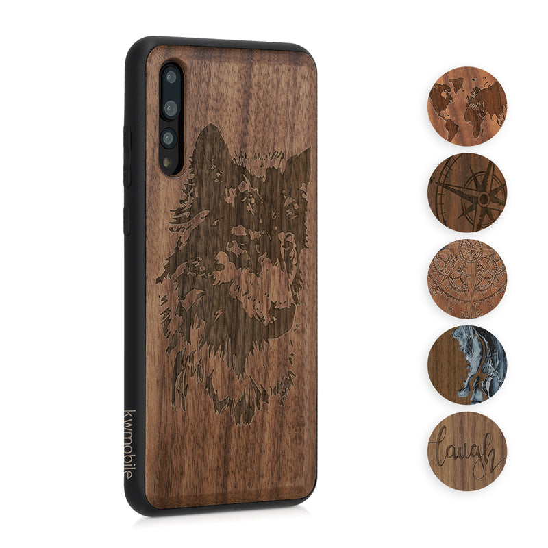 kwmobile Hülle kompatibel mit Huawei P20 Pro Hülle - Holz Case - Handy Cover - TPU Handyhülle in Dunkelbraun Indische Sonne Dunkelbraun  [dsg02]