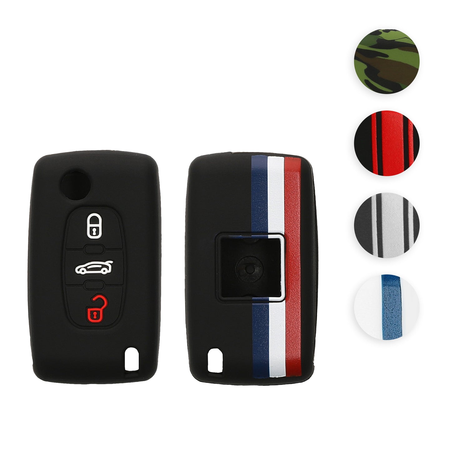 kwmobile Autoschlüssel Hülle kompatibel mit Peugeot Citroen 3-Tasten Autoschlüssel Hülle - Schlüsselhülle Frankreich Streifen Blau Rot Weiß Blau  [dsg05]