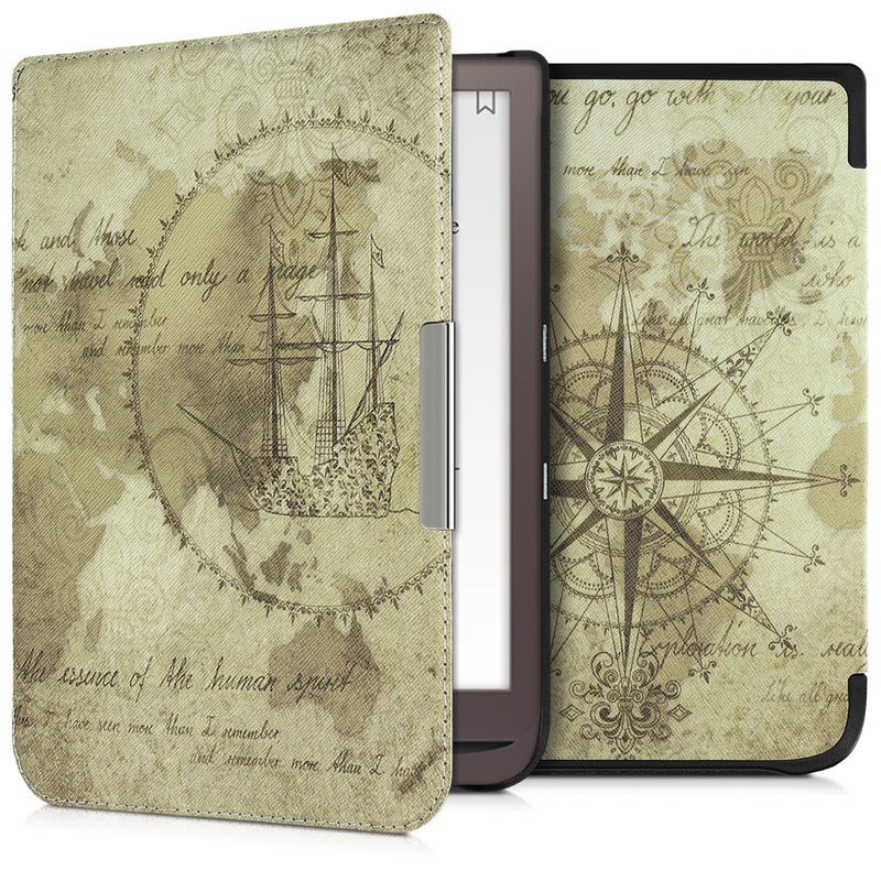 kwmobile Schutzhülle für Pocketbook InkPad 3 / 3 Pro / Color / Vivlio InkPad 3 Hülle - eReader Flip Case mit Auto Sleep Funktion - Travel Vintage