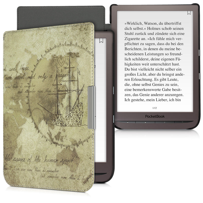 kwmobile Schutzhülle für Pocketbook InkPad 3 / 3 Pro / Color / Vivlio InkPad 3 Hülle - eReader Flip Case mit Auto Sleep Funktion - Travel Vintage