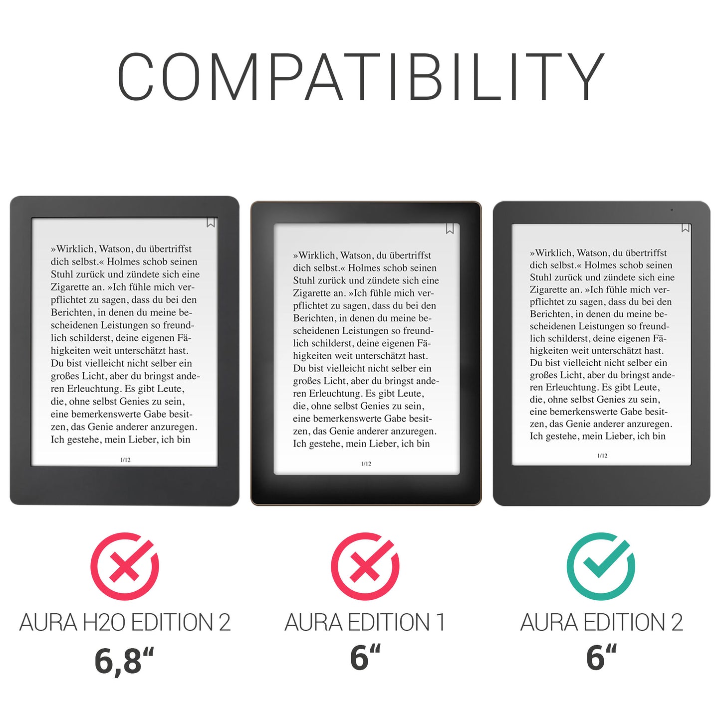 kwmobile Hülle kompatibel mit Kobo Aura Edition 2 Hülle - Case mit Schlaufe und Ständer