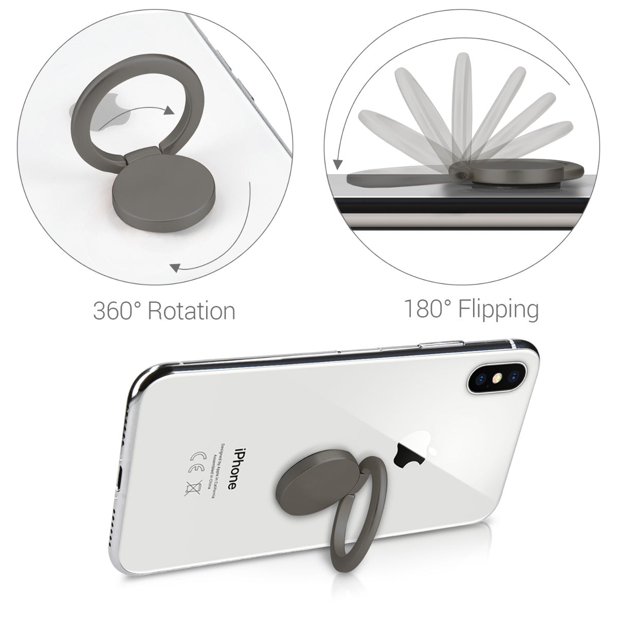 kwmobile Smartphone Ring Fingerhalter aus Metall - 360° drehbare Ringhalter Handy Fingerhalterung mit Standfunktion - Handyring Halterung