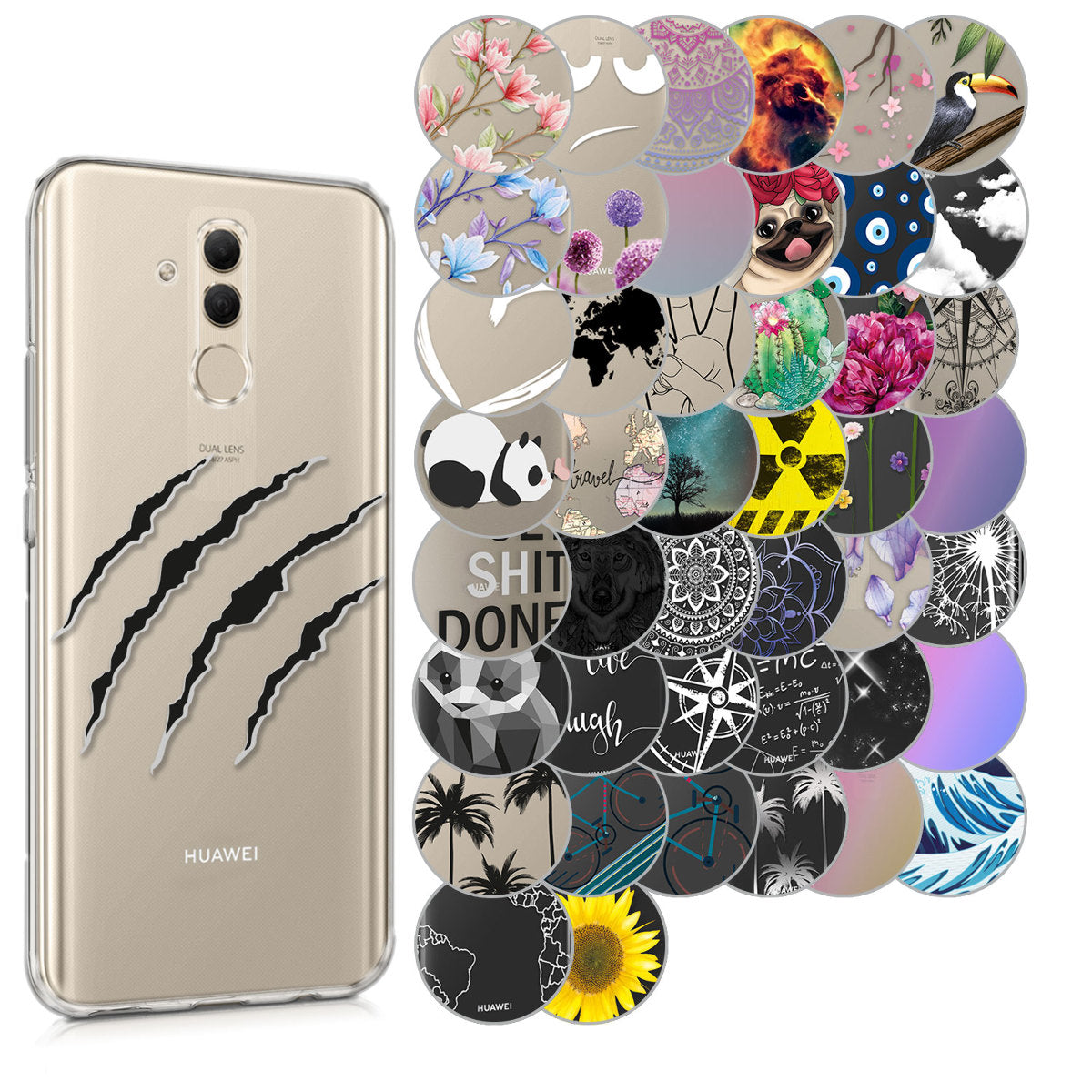 kwmobile Case kompatibel mit Huawei Mate 20 Lite - Hülle Silikon transparent Kirschblütenblätter Rosa Dunkelbraun Transparent Rosa  [dsg32]