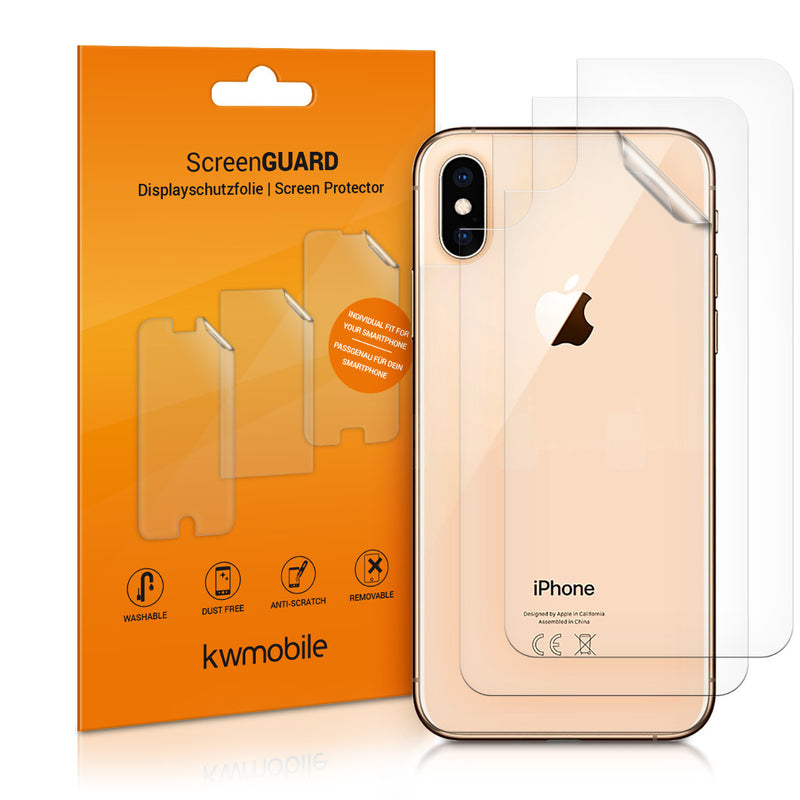kwmobile 3x Schutzfolie Rückseite kompatibel mit Apple iPhone XS - Folie Backcover Smartphone - Handyfolie transparent Transparent  