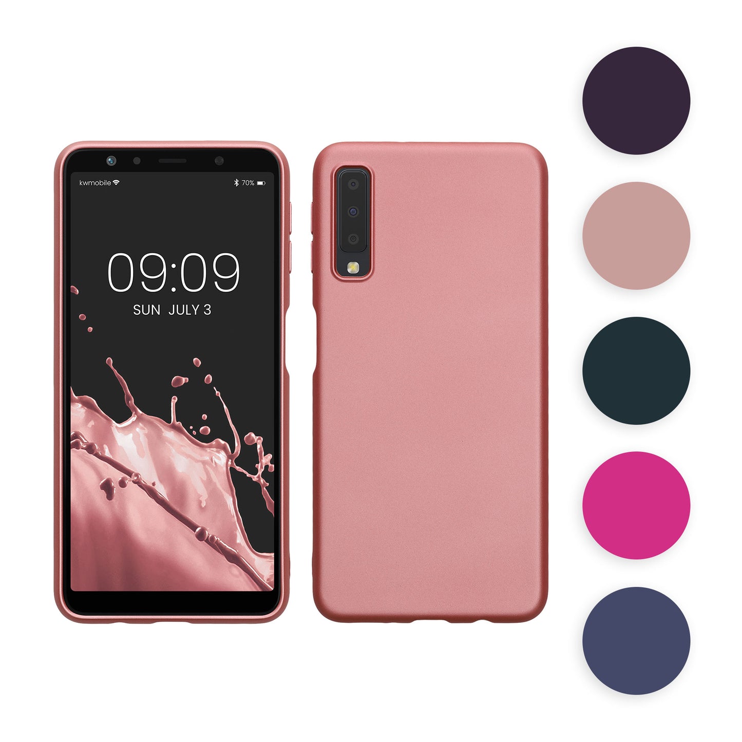 kwmobile Case kompatibel mit Samsung Galaxy A7 (2018) Hülle - Schutzhülle aus Silikon metallisch schimmernd - Handyhülle Metallic Rosegold Metallic Rosegold  