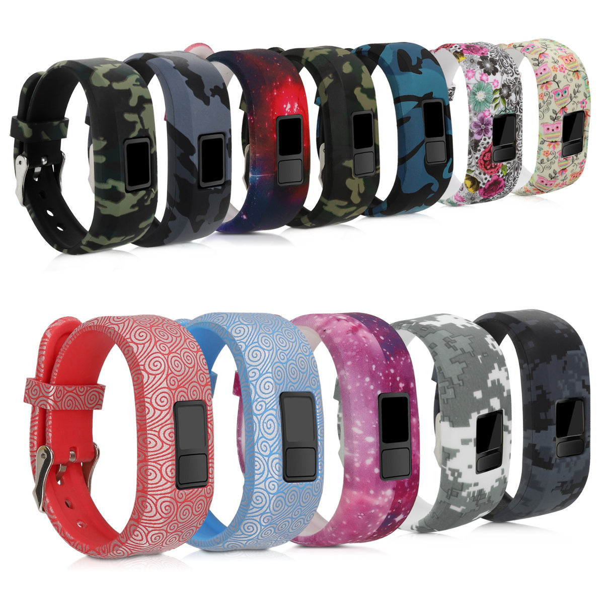 kwmobile Armband kompatibel mit Garmin Vivofit jr. / jr. 2 - 2x Silikon Fitnesstracker Sportarmband - Camouflage Schwarz Hellgrün Dunkelgrün Schwarz  [dsg01]