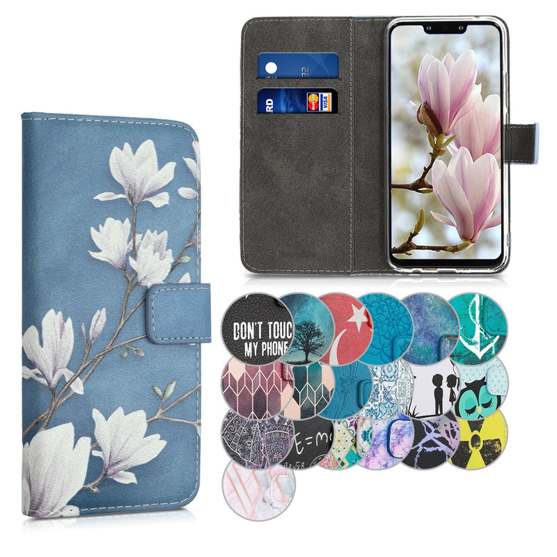 kwmobile Wallet Case kompatibel mit Huawei Mate 20 Lite Hülle - Cover mit Ständer und Kartenfächern - Magnolien Taupe Weiß Blaugrau Taupe  [dsg01]