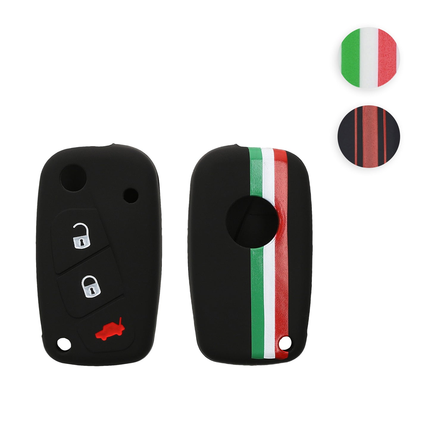 kwmobile Autoschlüssel Hülle kompatibel mit Fiat Lancia 3-Tasten Autoschlüssel Hülle - Schlüsselhülle Italien Streifen Grün Rot Schwarz Grün  [dsg02]