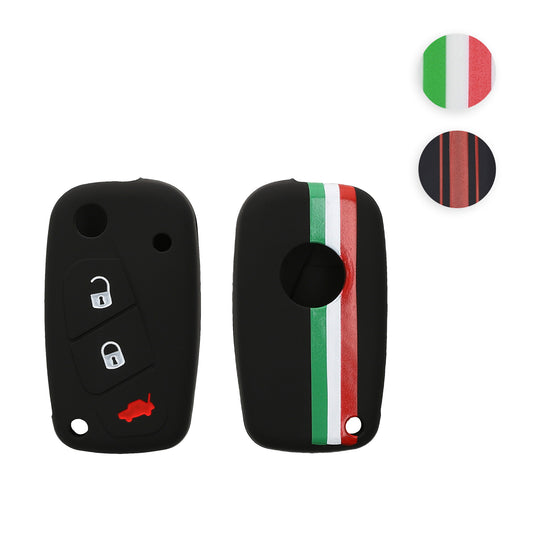 kwmobile Autoschlüssel Hülle kompatibel mit Fiat Lancia 3-Tasten Autoschlüssel Hülle - Schlüsselhülle Italien Streifen Grün Rot Schwarz Grün  [dsg02]