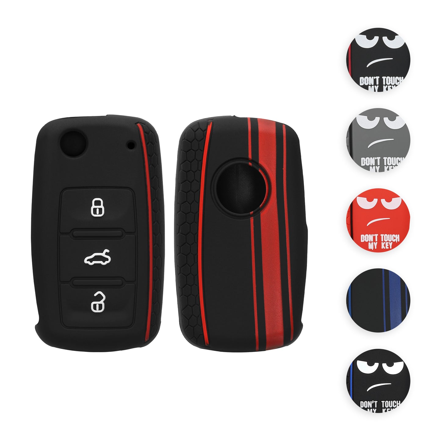 kwmobile Autoschlüssel Hülle kompatibel mit VW Skoda Seat 3-Tasten Autoschlüssel Hülle - Schlüsselhülle Don't touch my Key Weiß Schwarz Blau Weiß  [dsg04]