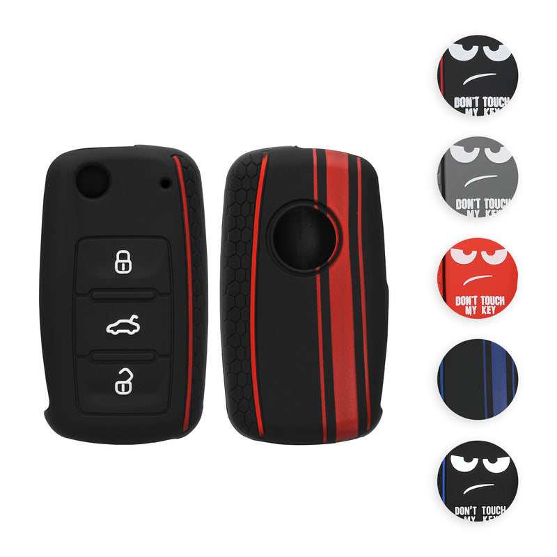 kwmobile Autoschlüssel Hülle kompatibel mit VW Skoda Seat 3-Tasten Autoschlüssel Hülle - Schlüsselhülle Don't touch my Key Weiß Schwarz Blau Weiß  [dsg04]