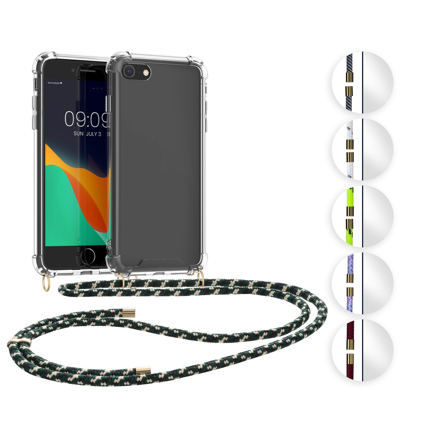 kwmobile Necklace Case kompatibel mit Apple iPhone SE (2022) / iPhone SE (2020) / iPhone 8 / iPhone 7 Hülle - Silikon Cover mit Handykette - Band Handyhülle Anthrazit Transparent Schwarz Anthrazit  