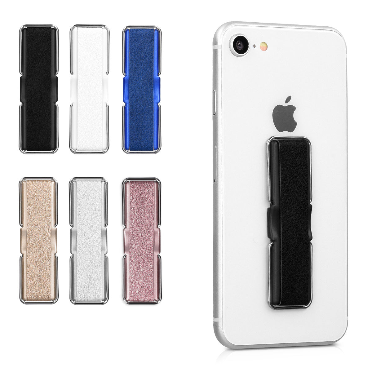 kwmobile Smartphone Fingerhalter mit Ständer - Selbstklebende Handy Fingerhalterung kompatibel mit iPhone Samsung Sony Handys Silber Silber  