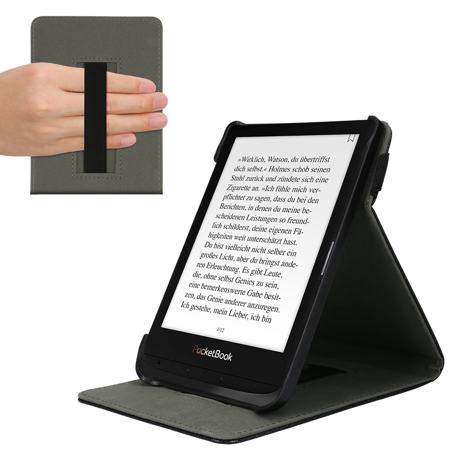 kwmobile Schutzhülle kompatibel mit Pocketbook Touch Lux 4/5/Touch HD 3/Color (2020)/ Vivlio Lux 5 - Hülle e-Reader mit Schlaufe Ständer