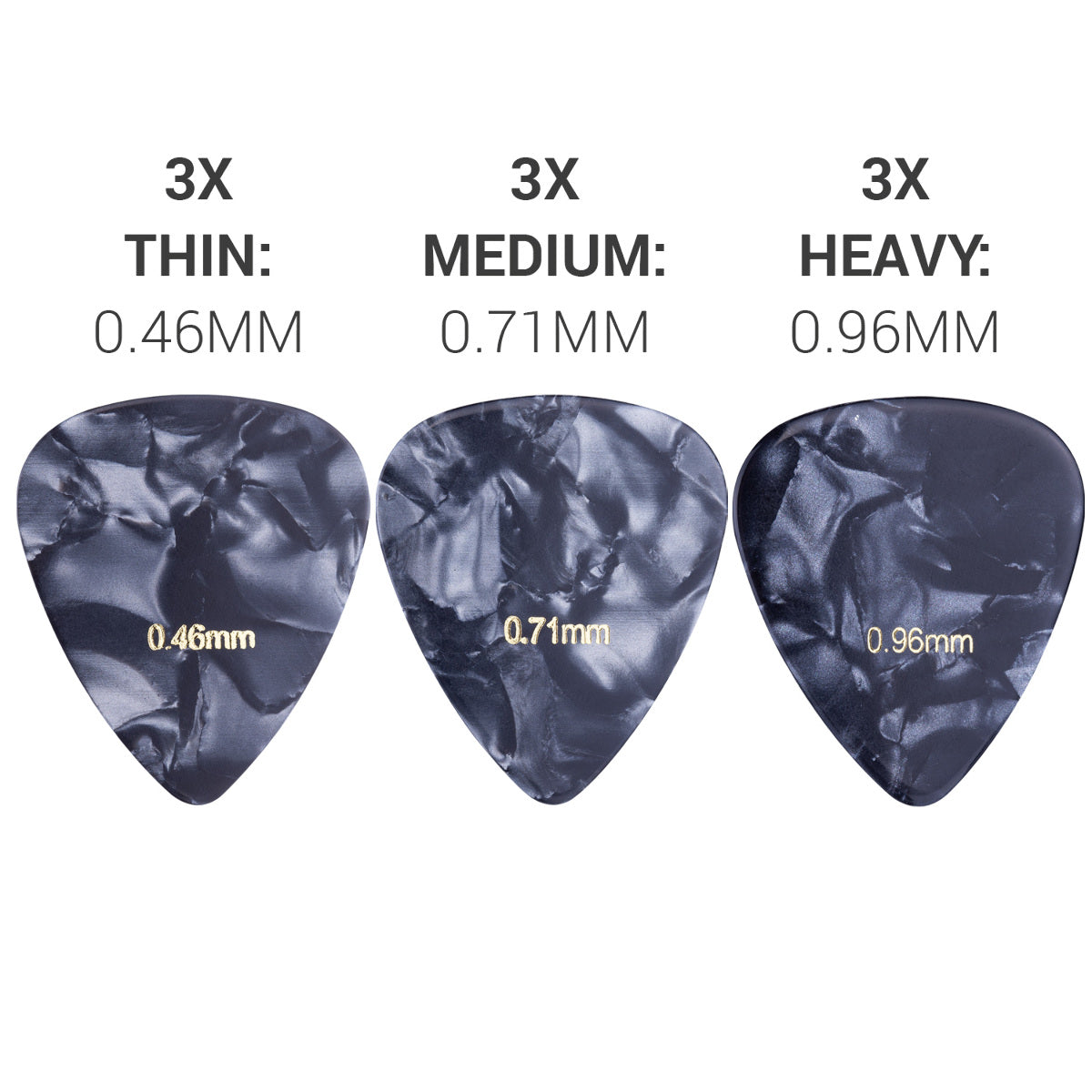 kwmobile Gitarren Plektrum Blättchen - 3 verschiedene Stärken 0,46mm 0,71mm 0,96mm - Plektren Set für akustische Gitarre E-Gitarre