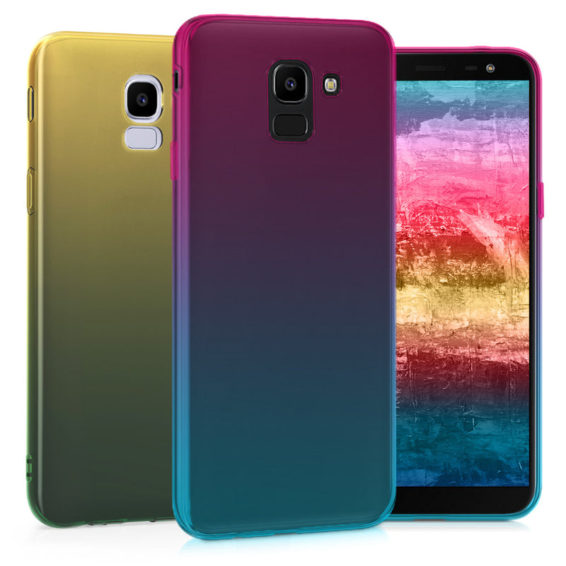 kwmobile Case kompatibel mit Samsung Galaxy J6 - Hülle Handy - Handyhülle Zwei Farben Pink Blau Transparent Pink  [dsg01]