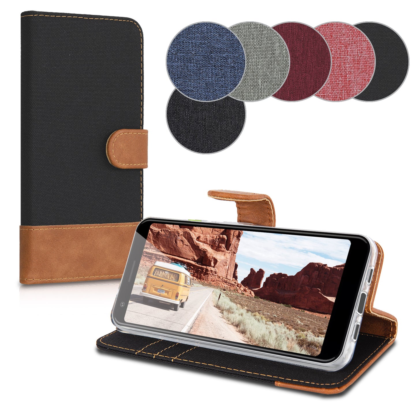 kwmobile Wallet Case kompatibel mit Google Pixel 3a - Hülle mit Ständer - Handyhülle Kartenfächer