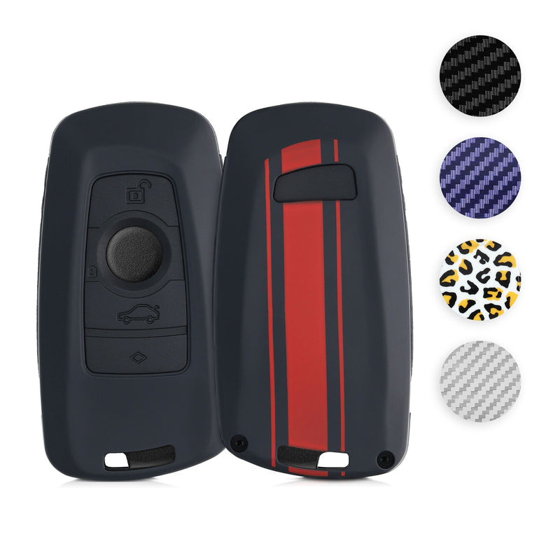 kwmobile Autoschlüssel Hülle kompatibel mit BMW 3-Tasten Funk Autoschlüssel (nur Keyless Go) - Hardcover Schutzhülle Schlüsselhülle Cover Carbon Schwarz Schwarz  [dsg01]