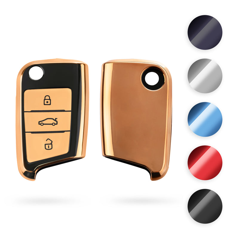 kwmobile Autoschlüssel Hülle kompatibel mit VW Golf 7 MK7 3-Tasten Autoschlüssel - Schlüsselhülle Silikon Cover - Hochglanz Blau Hochglanz Blau  