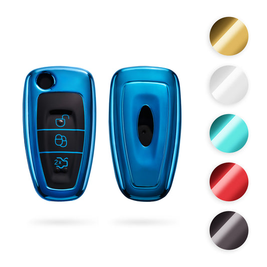 kwmobile Autoschlüssel Hülle kompatibel mit Ford 3-Tasten Klapp Autoschlüssel - Schlüsselhülle Silikon Cover - Hochglanz Blau Hochglanz Blau  