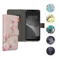 kwmobile Wallet Case kompatibel mit Huawei Y6 (2019) Hülle - Cover mit Ständer und Kartenfächern - Magnolien Taupe Weiß Blaugrau Taupe  [dsg02]