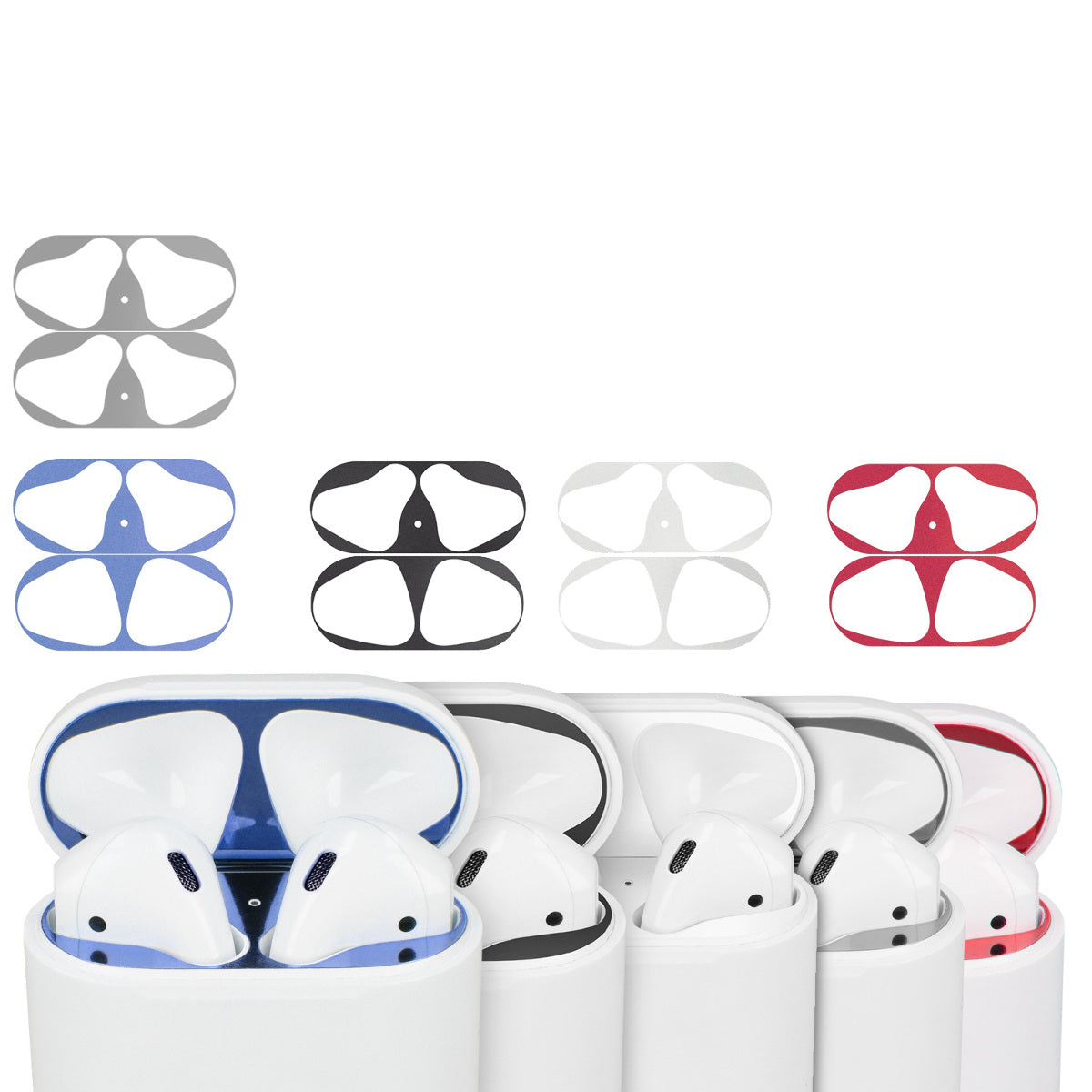 kwmobile Staubschutz Sticker kompatibel mit Apple Airpods 1 & 2 - Metallstaub Schutz Aufkleber Skins in Schwarz Schwarz  