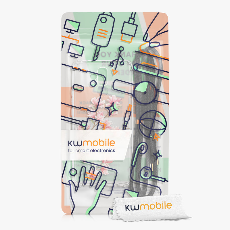 kwmobile Necklace Case kompatibel mit Huawei Mate 20 Lite Hülle Silikon Cover mit Handykette Transparent Magnolien
