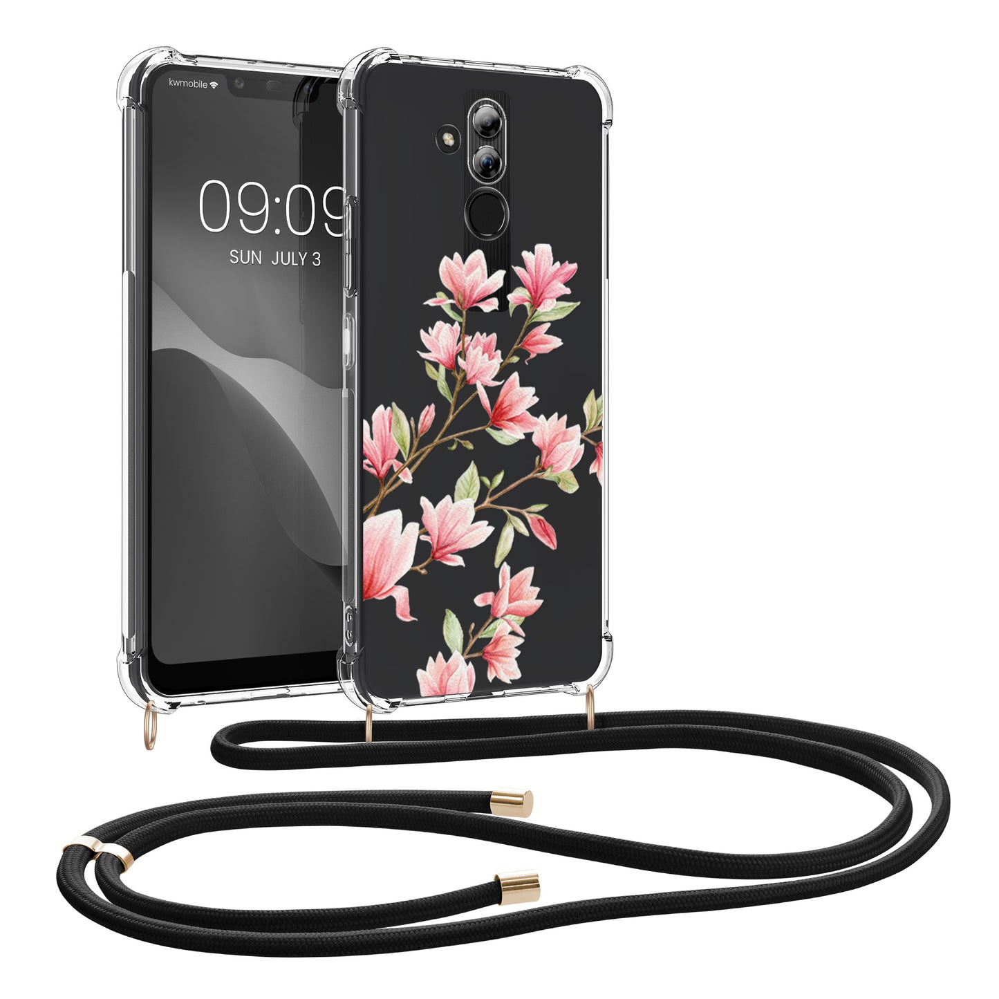 kwmobile Necklace Case kompatibel mit Huawei Mate 20 Lite Hülle Silikon Cover mit Handykette Transparent Magnolien