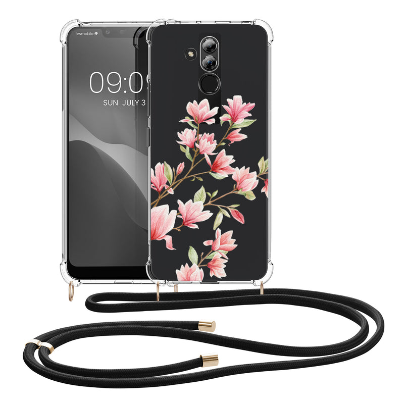 kwmobile Necklace Case kompatibel mit Huawei Mate 20 Lite Hülle Silikon Cover mit Handykette Transparent Magnolien