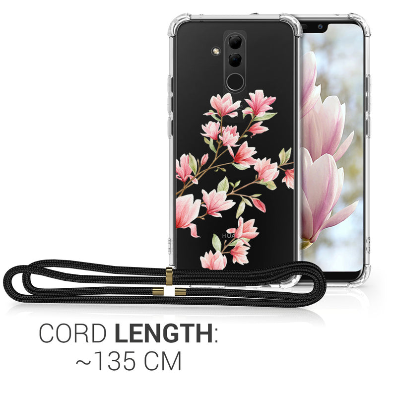 kwmobile Necklace Case kompatibel mit Huawei Mate 20 Lite Hülle Silikon Cover mit Handykette Transparent Magnolien