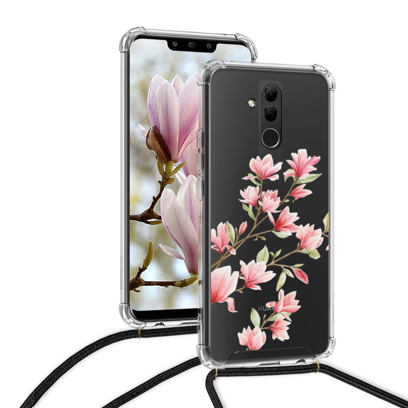 kwmobile Necklace Case kompatibel mit Huawei Mate 20 Lite Hülle Silikon Cover mit Handykette Transparent Magnolien