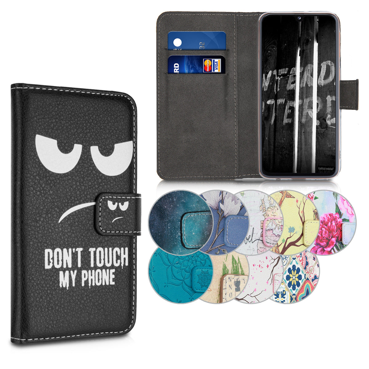 kwmobile Wallet Case kompatibel mit Samsung Galaxy A40 Hülle - Cover mit Ständer und Kartenfächern - Magnolien Taupe Weiß Blaugrau Taupe  [dsg02]