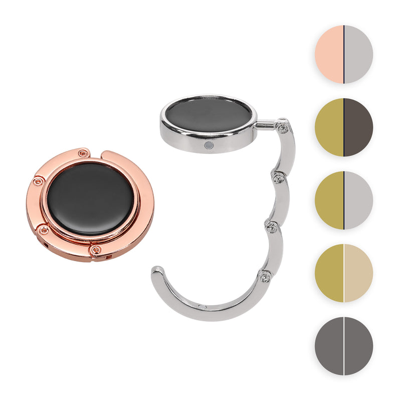 kwmobile Taschenhalter für Tisch - 2x Handtaschenhalter für Tisch - Taschenhaken faltbar - Taschen Aufhänger - Taschen Halter Haken - Tischhaken Set Schwarz matt Rosegold Schwarz matt  [dsg46]