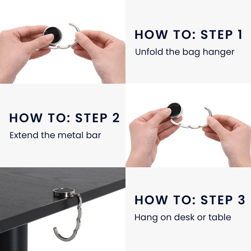 kwmobile Taschenhalter für Tisch - 2x Handtaschenhalter für Tisch - Taschenhaken faltbar - Taschen Aufhänger - Taschen Halter Haken - Tischhaken Set