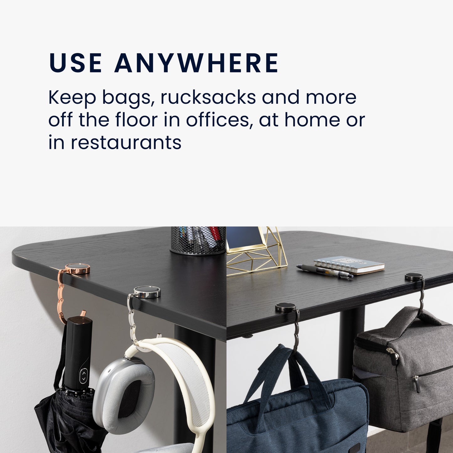 kwmobile Taschenhalter für Tisch - 2x Handtaschenhalter für Tisch - Taschenhaken faltbar - Taschen Aufhänger - Taschen Halter Haken - Tischhaken Set