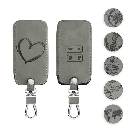 kwmobile Autoschlüssel Hülle kompatibel mit Renault 4-Tasten Smartkey Autoschlüssel (nur Keyless Go) - Kunstleder Schutzhülle Schlüsselhülle Cover Herz Brush Grau Grau  [dsg06]