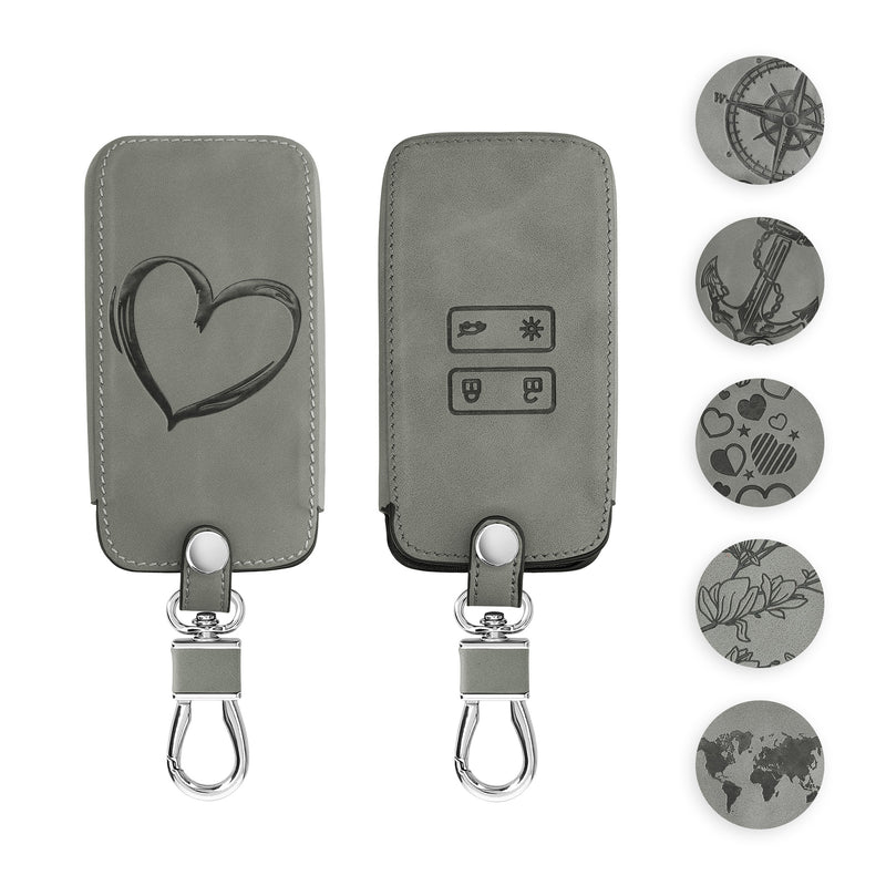 kwmobile Autoschlüssel Hülle kompatibel mit Renault 4-Tasten Smartkey Autoschlüssel (nur Keyless Go) - Kunstleder Schutzhülle Schlüsselhülle Cover Herz Brush Grau Grau  [dsg06]