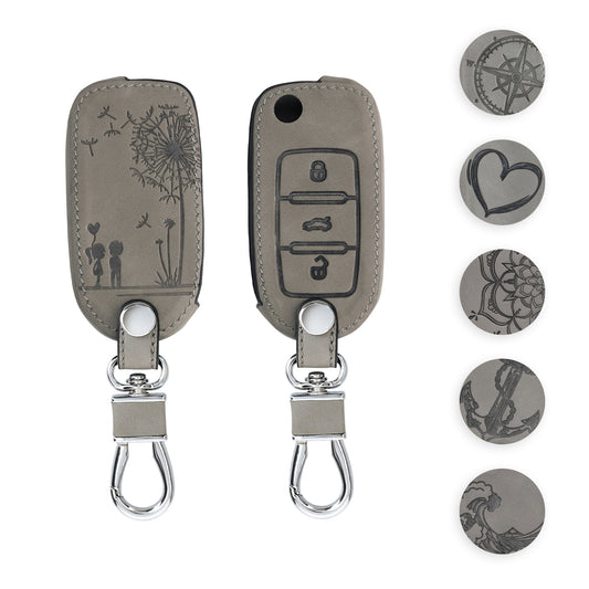 kwmobile Autoschlüssel Hülle kompatibel mit VW Skoda Seat 3-Tasten Autoschlüssel - Kunstleder Schutzhülle Schlüsselhülle Cover Herz Brush Grau Grau  [dsg06]