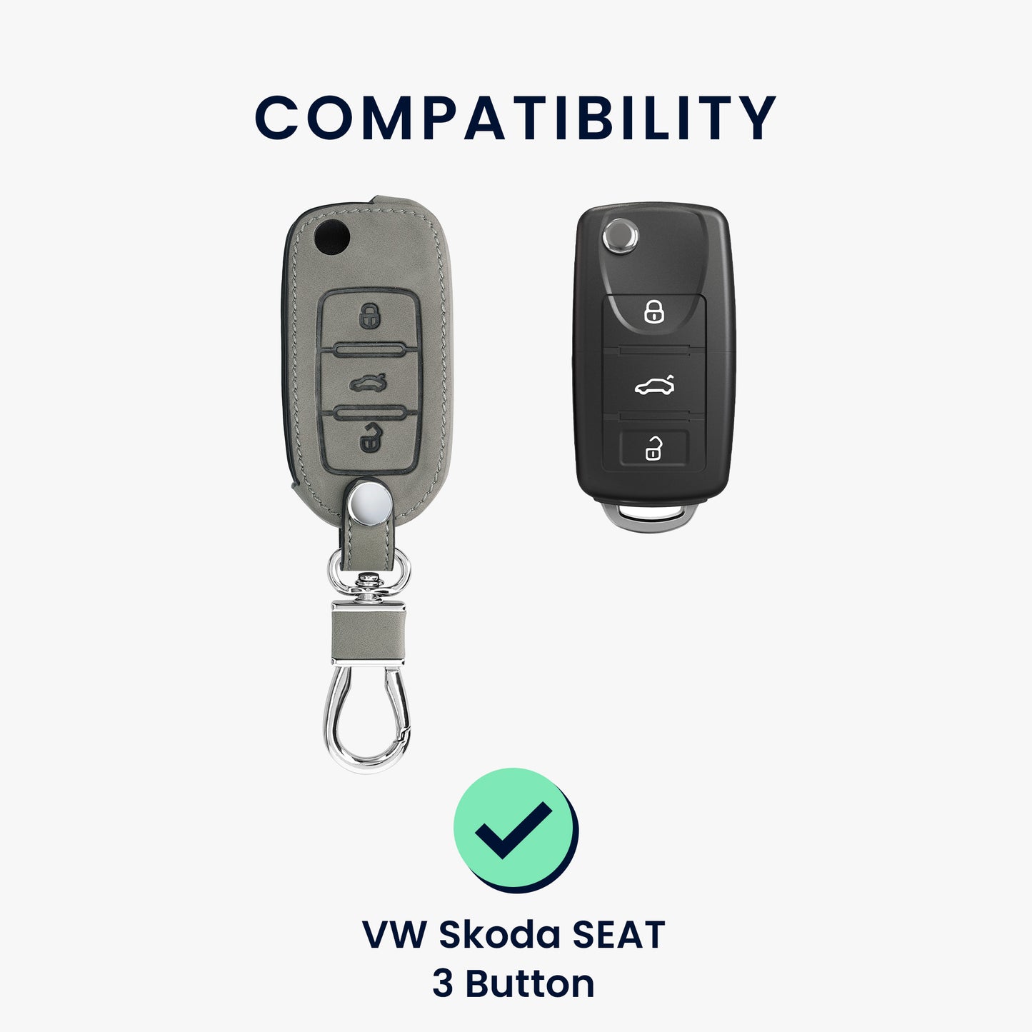 kwmobile Autoschlüssel Hülle kompatibel mit VW Skoda Seat 3-Tasten Autoschlüssel Kunstleder Schutzhülle Schlüsselhülle Cover