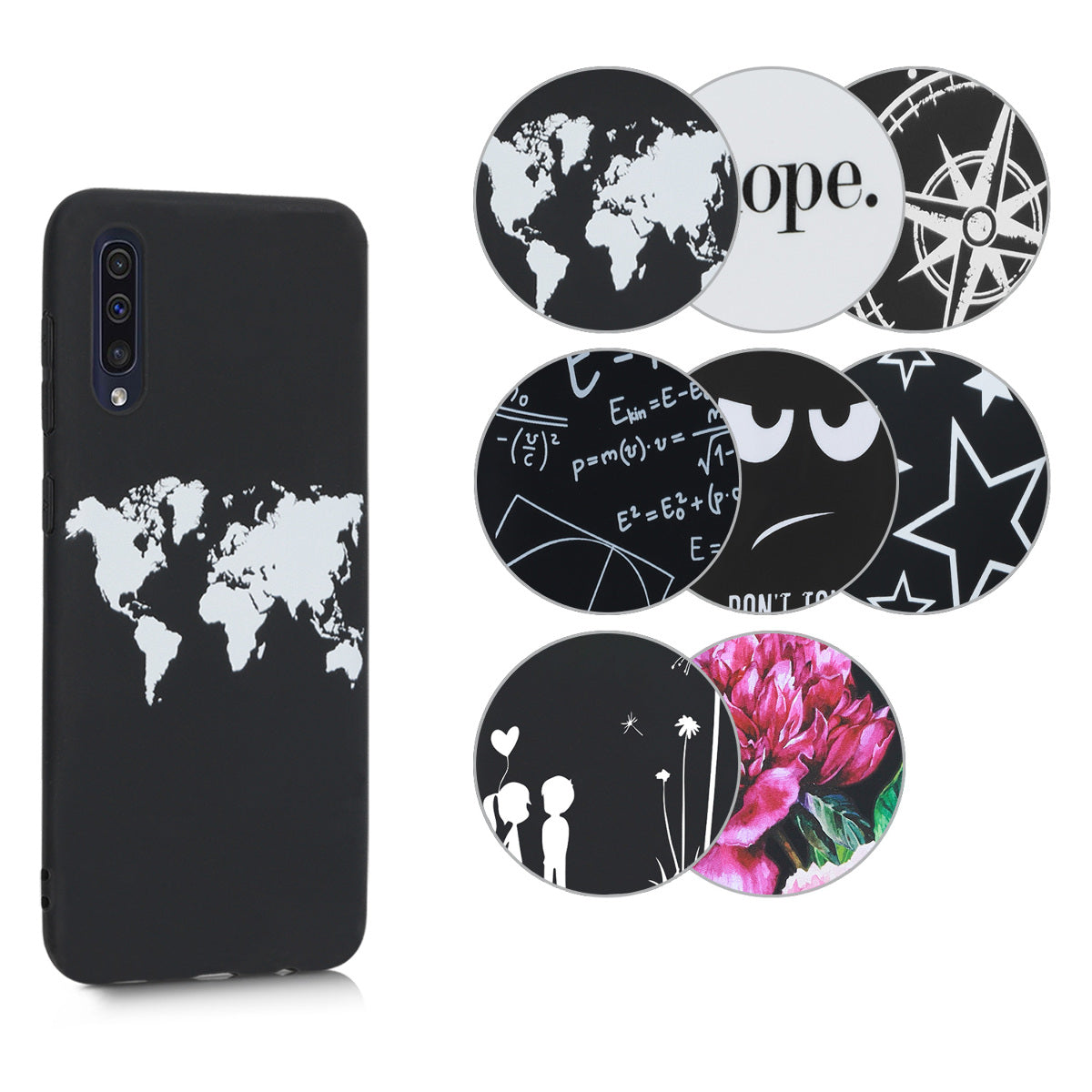 kwmobile Hülle kompatibel mit Samsung Galaxy A50 - Handyhülle Silikon Case - Don't touch my Phone Weiß Schwarz Weiß  [dsg04]