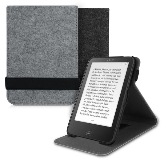 kwmobile Hülle kompatibel mit Tolino Vision 1 / 2 / 3 / 4 HD - Schlaufe Ständer - e-Reader Schutzhülle - Filz Hellgrau Hellgrau  [dsg01]