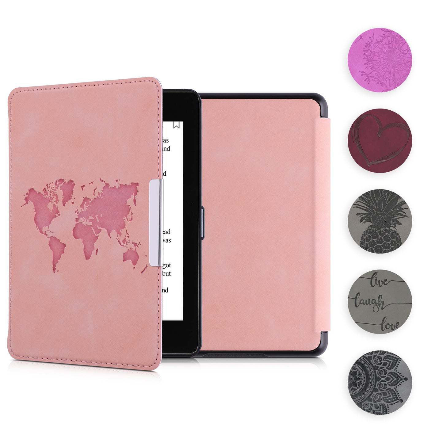 kwmobile Hülle kompatibel mit Amazon Kindle Paperwhite (10. Gen - 2018) Hülle - Kunstleder Cover - Magnolien Grau Grau  [dsg15]